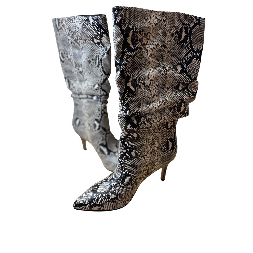 Marc Fisher Snake Print Slouchy Pointed Toe Mid Calf Boots Women's Size 7M